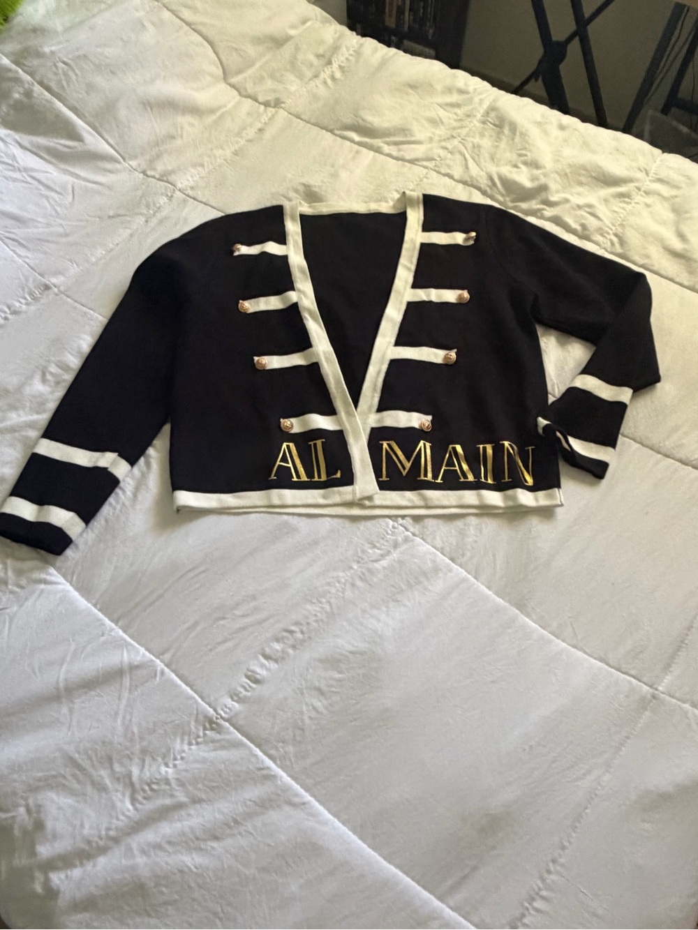 Inspired Black and White Cropped Logo Cardigan